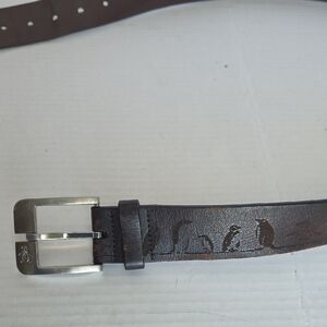 Original Penguin Brown Leather Belt with Penguin Embossed Motif Size 36